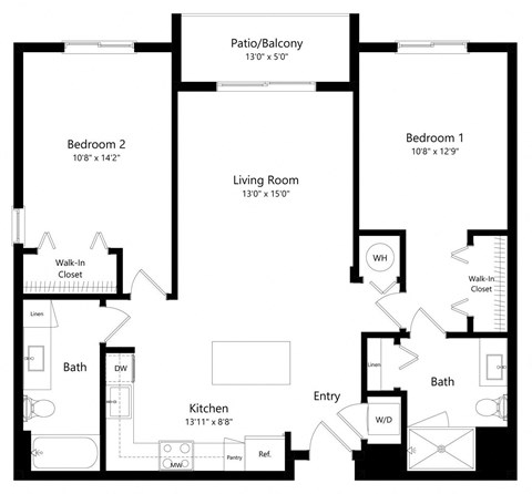 Two Bedroom Floor Plan at Boca Vue Luxury Apartments in Boca Raton FL